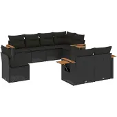 Syfax 8-tlg. Garten-Sofagarnitur mit Kissen Schwarz Poly Rattan