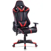 Happyment Gamingstuhl Derby – Kunstleder – Mit Rücken- und Armlehnen – Höhenverstellbar – Ergonomisch – Rot/Schwarz