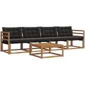 vidaXL Outdoor-Sofagarnitur 5 stk. Natürlich und Schwarz
