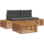 vidaXL 4 stk. Outdoor-Sofagarnitur Massives Akazienholz und Polyester