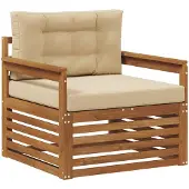 vidaXL Outdoor-Sofa Massives Akazienholz und Polyester Natur und Beige
