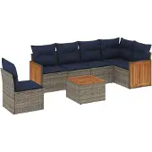 Syfax 7-teiliges Gartensofa-Set mit Kissen, grau, Polyrattan