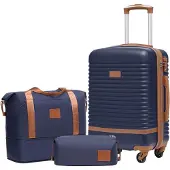 Sonstiges COOLIFE Koffer Trolley 3tlg Handgepäck-Set ABS Hartschalen Blau/Braun
