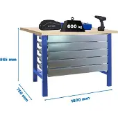 Simon Rack SIMONWORK BT6L MDF 5BOX 1800x750 BLAU/MADEIRA Werkbank mit Parafuses