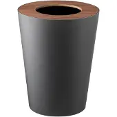 Yamazaki 3197 RIN Trash Can Round, black, Steel/Wood, 23 x 23 x 28 cm