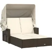 Syfax Doppel-Sonnenliege mit Dach und Auflagen Braun Poly Rattan