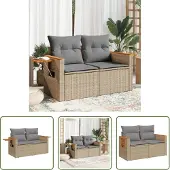 The Living Store Gartensofa mit Kissen 2-Sitzer Beige Poly Rattan