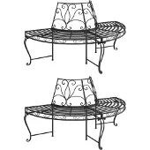 The Living Store Baumbänke Halbrund 2 Stk. Ø160 cm Schwarz Stahl