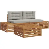 vidaXL 4 stk. Outdoor-Sofagarnitur Massives Akazienholz und Polyester