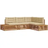 vidaXL 5 stk. Outdoor-Sofagarnitur Massives Akazienholz und Polyester