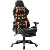 Syfax Gaming-Stuhl mit Fußstütze Schwarz und Orange Kunstleder