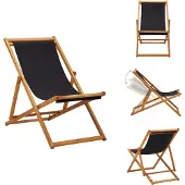 vidaXL Klappbarer Strandstuhl Eukalyptusholz und Stoff Schwarz - Gartenstühle