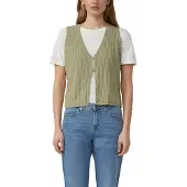 s.Oliver Strickweste , Damen, Gr. 46, beige (oliv), Strick, Obermaterial: 76% Baumwolle, 24% Polyamid, unifarben, normal hüftbedeckend, V-Ausschnitt, Westen Strickweste, mit 2-Knopf-Verschluss