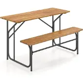 Northix Picknicktisch-Set aus Akazienholz für 2 Personen mit Metallbeinen