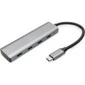 Digitus USB-C Hub, 4-Port, USB 3.2 Gen 1 (3.1 Gen 1) Type-C, USB 3.2 Gen 1 (3.1 Gen 1) Type-C, 5000 Mbit/s, Grau, Aluminium, Rundkabel