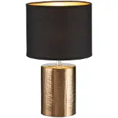 Fischer & Honsel Leuchten Tischleuchte Keramikfuß Bronzefarben & Stoffschirm Schwarz innen Gold, Höhe 35cm