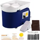 Vevor Töpferscheibe 25CM Töpferformmaschine 280W Elektrische Töpferscheibe mit Fußpedal und abnehmbarem Becken Formwerkzeugset für Keramik Ton Handwerk DIY Ton, Blau, 25 cm-c