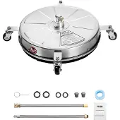 Vevor 465 mm Hochdruckreiniger-Oberflächenreiniger, Flächenreiniger aus Edelstahl mit 4 Rädern, max. 4000 PSI, 1/4-Zoll-Schnellanschluss, 2 Sprühdüsen, 2 verlängerte Stäbe für Beton, Terrasse, Deck