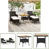 The Living Store 5-tlg. Garten-Essgruppe Poly Rattan & Massivholz Akazie Schwarz