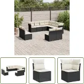 The Living Store 11-tlg. Garten-Sofagarnitur mit Kissen Schwarz Poly Rattan