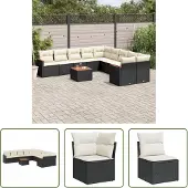 The Living Store 11-tlg. Garten-Sofagarnitur mit Kissen Schwarz Poly Rattan
