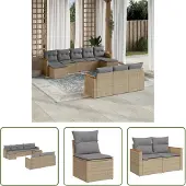 The Living Store 10-tlg. Garten-Sofagarnitur mit Kissen Beige Poly Rattan