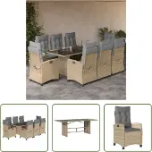 The Living Store 9-tlg. Garten-Essgruppe mit Kissen Beigemischung Poly Rattan