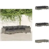 vidaXL 6-tlg. Garten-Lounge-Set mit Kissen Grau Poly Rattan - Gartenmöbel-Sets