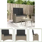 The Living Store Gartenbank Verstellbar mit Kissen Hellgrau Poly Rattan