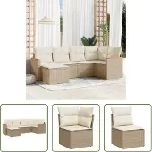 The Living Store 6-tlg. Garten-Sofagarnitur mit Kissen Beige Poly Rattan