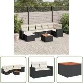 The Living Store 8-tlg. Garten-Sofagarnitur mit Kissen Schwarz Poly Rattan