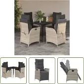 The Living Store 5-tlg. Garten-Essgruppe mit Kissen Hellgrau Poly Rattan