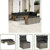 The Living Store 14-tlg. Garten-Sofagarnitur mit Kissen Grau Poly Rattan