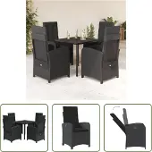 The Living Store 5-tlg. Garten-Essgruppe mit Kissen Schwarz Poly Rattan