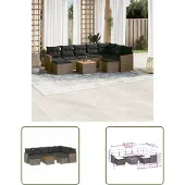 The Living Store 10-tlg. Garten-Sofagarnitur mit Kissen Grau Poly Rattan