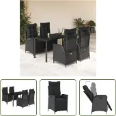 The Living Store 5-tlg. Garten-Essgruppe mit Kissen Schwarz Poly Rattan