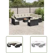 The Living Store 14-tlg. Garten-Sofagarnitur mit Kissen Schwarz Poly Rattan