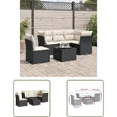 The Living Store 6-tlg. Garten-Sofagarnitur mit Kissen Schwarz Poly Rattan