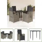 The Living Store 5-tlg. Garten-Essgruppe mit Kissen Grau Poly Rattan