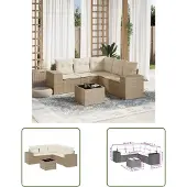 The Living Store 6-tlg. Garten-Sofagarnitur mit Kissen Beige Poly Rattan