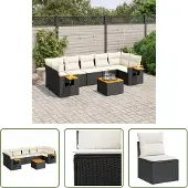 The Living Store 8-tlg. Garten-Sofagarnitur mit Kissen Schwarz Poly Rattan