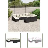 The Living Store 11-tlg. Garten-Sofagarnitur mit Kissen Schwarz Poly Rattan