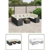 The Living Store 10-tlg. Garten-Sofagarnitur mit Kissen Schwarz Poly Rattan