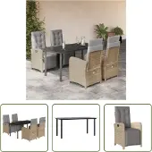 The Living Store 5-tlg. Garten-Essgruppe mit Kissen Beige Poly Rattan