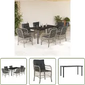 The Living Store 7-tlg. Garten-Essgruppe mit Kissen Hellgrau Poly Rattan