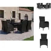 vidaXL 9-tlg. Garten-Essgruppe Poly Rattan und Glas Schwarz - Gartenmöbel-Sets