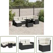The Living Store 8-tlg. Garten-Sofagarnitur mit Kissen Schwarz Poly Rattan