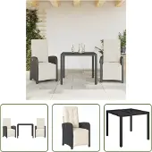 The Living Store 3-tlg. Bistro-Set mit Kissen Schwarz Poly Rattan