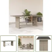 The Living Store Gartentisch mit Glasplatte Hellgrau 190x80x74 cm Poly Rattan
