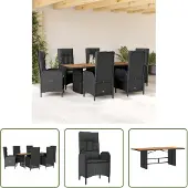 The Living Store 7-tlg. Garten-Essgruppe mit Kissen Schwarz Poly Rattan